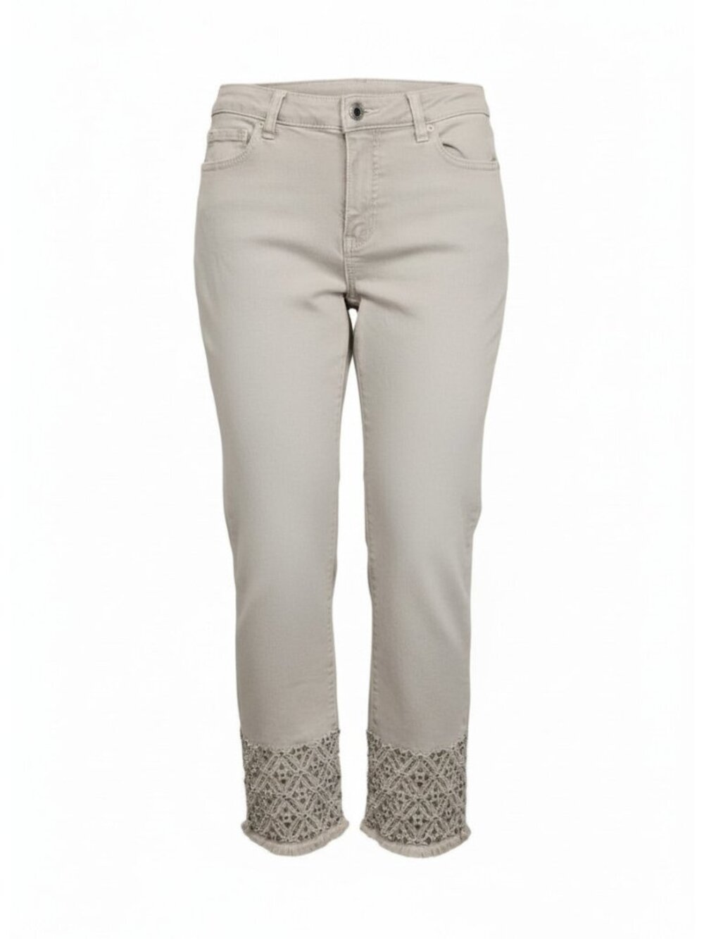ORLY SZ 12 Women's Light Beige Lace Hem Straight Leg Ankle Jeans